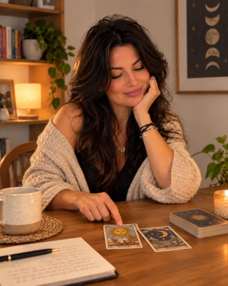 Daniela ob tarot kartah v tihem premisleku